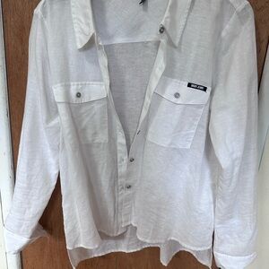 DKNY White Linen Shirt with Button Detail